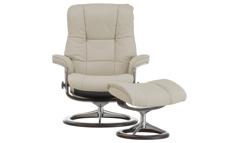 Stressless Mayfair Light Grey Chair and Ottoman (Medium)